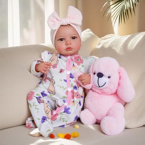 Lonian Reborn Puppen 19 Zoll Reborn Puppen Realistische Neugeborene Babypuppen Weicher Körper Poseable Voll Vinyl Körper Mädchen wie EIN lebhaftes Baby mit Fütterungskit für Kinder (Hazel) – Bild 5