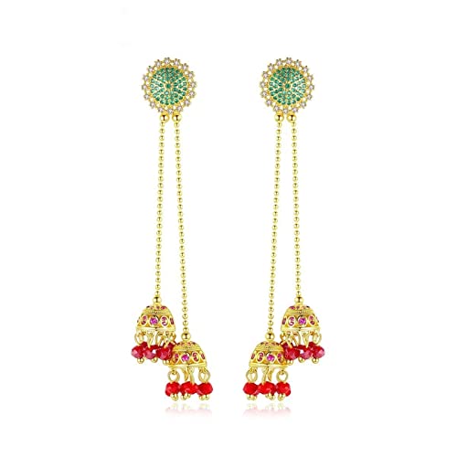 Złote kolczyki wiszące, kolczyki damskie biżuteria kwiat kształt dzwonka wielokolorowa cyrkonia sześcienna kolczyk dla kobiet miedziane wiszące kolczyki 12 x 79 mm, 12x79 mm, Miedź, Cyrkonia