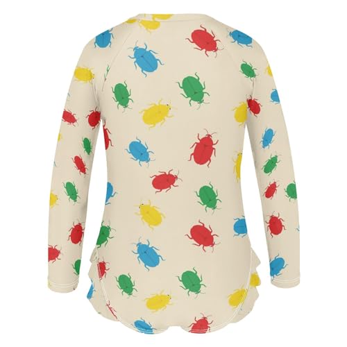 Colorful Bugs on Background Girls Rash Guard Swimsuits Long Sleeve One Pieces Bathing Suit UPF 50+ Zipper Swimwear3