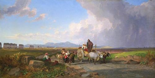 Tableau scène de la campagne romaine pour salon bohème chic toile 60x90cm