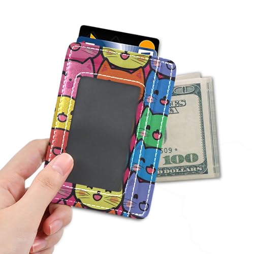 JUNZAN Slim Wallet Card Holders for Men Women Cartoon Kitten Faces Minimalist Front Pocket Wallets Small Card Case RFID Blocking4