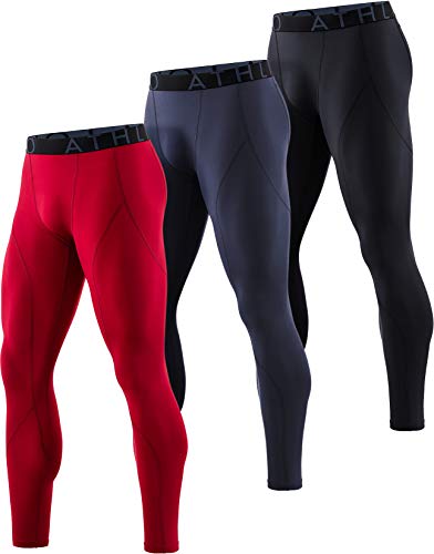 ATHLIO Men's Thermal Emboss PantsWintergear Compression Baselayer Sports Leggings, Active 3pack(lyp43) - Black/Charcoal/Red