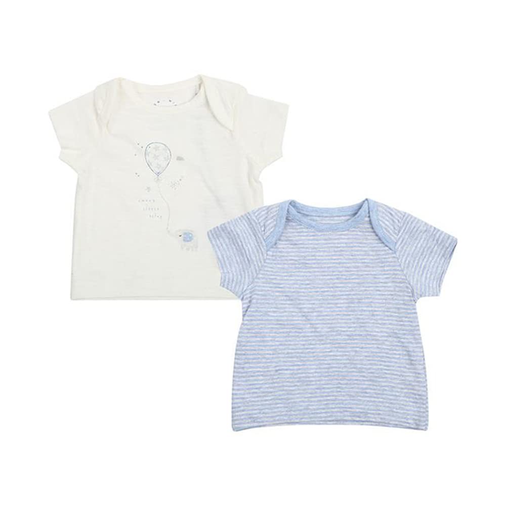 Mothercare Unisex Envelope Neck Printed and Stripe Top Pack of 2 (206754931-P)