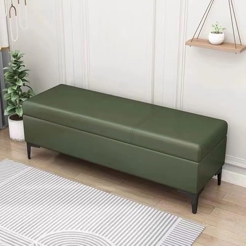 Taburete de cuero con asiento, banco de zapatos con espacio de almacenamiento, banco de reposapiés para la zona de entrada con zapatero oculto, banco de reposapiés para el pie de la cama