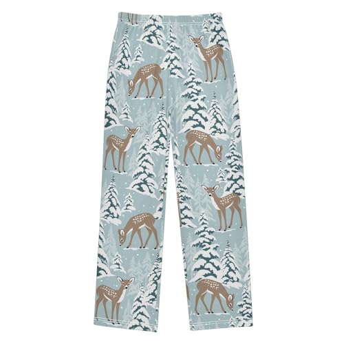 Boys' Pants Christmas Forest Deer Pine Trees Long Bottoms Jogger Pants Elastic Waist Trousers with Pockets S-XL
