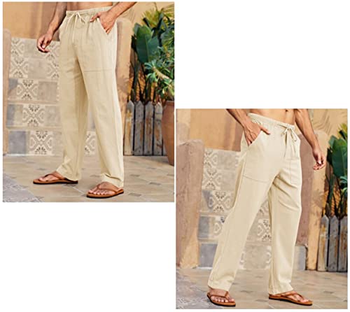 Image of Gafeng Mens Linen Pants Yoga Casual Beach Summer Harem Baggy Trousers