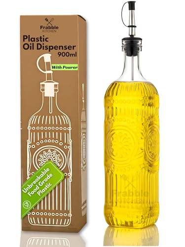 Image of Food Grade Plastic Oil Dispenser 900ml with Steel Pourer & Lid (1 Pack) - Cooking Oil Dispenser for Kitchen - Oil Bottle for Kitchen Storage for Refined Oil,Vinegar,Sauce,Honey