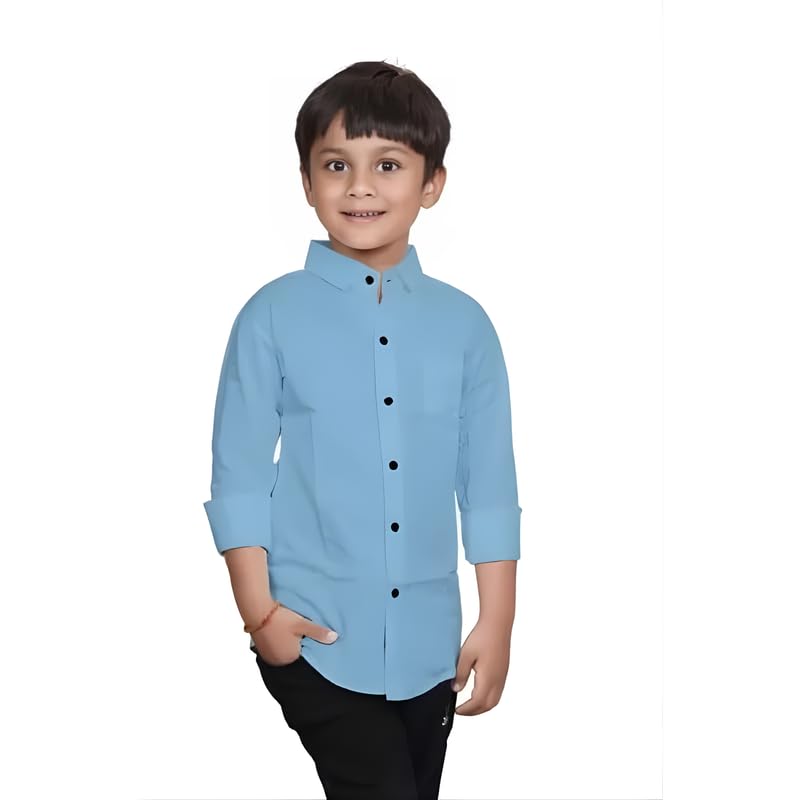 Image of Boys Cotton Blend Solid Full Sleeve Shirt with Spread Collar ? Casual Shirt for Kids