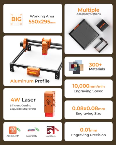 Image of ACMER Laser Engraver Machine for Beginners, S2 4000mW Lazer Engraving Machine with 300x300mm Working Area, Laser Cutter for Wood, Acrylic, Leather, DIY Crafts & Small Business