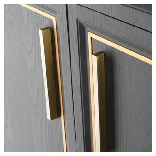 BLUPOWHT キャビネット取っ手 10個パック ゴールドキッチン引き出しハンドル ソリッドモダンつや消し真鍮ハンドル ネジ付きハードウェア ドレッサー/食器棚/ワードローブ/家具ドア用(サイズ:穴センター96mm)