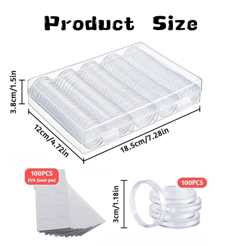 Bakiauli 100 Stück Münzkapseln, Transparenter Münzen Aufbewahrung mit Acryl Münzbox für Münzen Gedenkmünzen