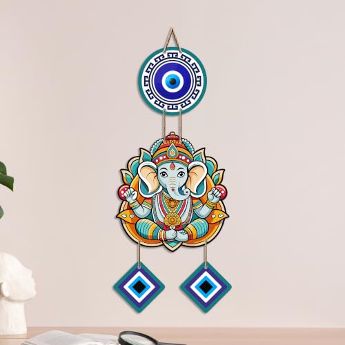 Image of Artvibes Shri Ganesh Evil Eye Protection Wall Hanging for Home Entrance | Nazar Battu MDF Wall Decor | Positive Energy Vastu Art for Living Room | Hallway | Office & Balcony | Gift Item (WH 8555N)