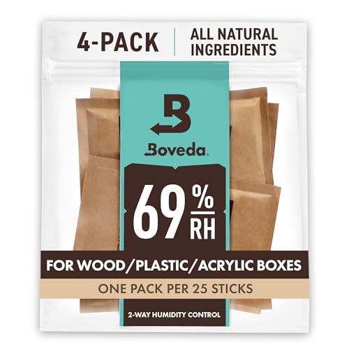 Boveda for Cigars/Tobacco | 69% RH Humidity Control Packs | Size Large for Use with Up to 25-100 Cigars | Patented Technology For Cigar Humidors | 4-count Resealable Bag