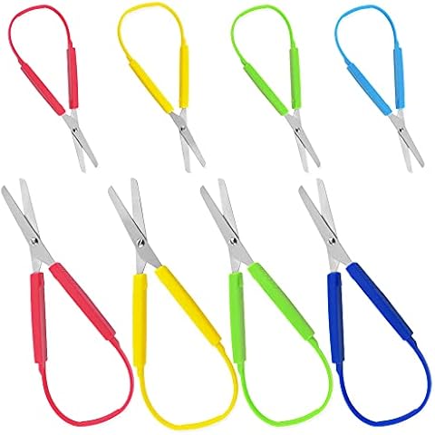 8 Pcs Loop Scissors, AIFUDA 5.5" and 8" Colorful Scissors for Kids, Adults, Schools, Self-Opening Adaptive Grip Scissors, Easy-Open Squeeze Handle Cover