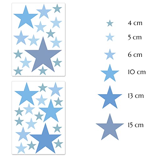 PREMYO Set of 32 Stars Wall Stickers Kids - Nursery Decor Easy to Apply - Decals for Bedrooms for Girls Boys Pastell Blue - Image 2