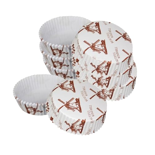 ERINGOGO 300個 耐油紙ベーキングカップ 丸型ペーパーケーキライナー 風車柄 マフィンカップ 無漂 おしゃれ ケーキトレイ 小型スイーツ用