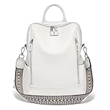 Mochila feminina elegante de couro legítimo macio, mochila conversível para viagens, trabalho, Branco puro, Medium, Tendência