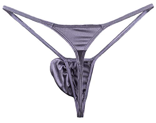 Wosese Mens G-Strings Bulge Pouch Thongs Underwear Satin Wss62 (L/Xl Fit Waist 34''-38'', Metallic Gray) #TOP1