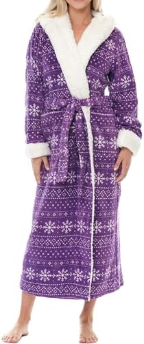 Alexander Del Rossa Women's Sherpa Robes for Women Long, Womens Robes Long Hooded Bathrobes for Women, Plus Size Robe Cozy