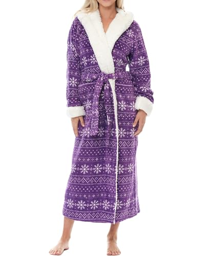 Alexander Del Rossa Sherpa Robes for Women Long, Womens Robes Long Hooded Bathrobes for Women, Plus Size Robe