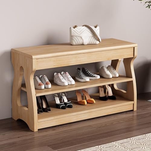 Banc de rangement rustique en bois et organisateur de chaussures jaune pour porte d'entrée