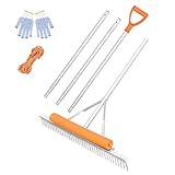 YORKING Floating Lake Rake, 36'' Aluminum Weed Rake with 11 Ft Handle Extension and 50 Ft Rope, Multifunctional with Gloves for Aquatic Plants, Pond Cleaning, Soil Loosening, Lawn Care