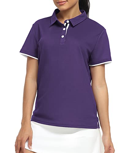 Jacketown Purple Polo Shirts For Women Moisture Wicking Golf Shirts Slim Fit Short Sleeve Activewear Polo Work Casual Tops Lightweight T Shirts(Purple, S) #TOP19