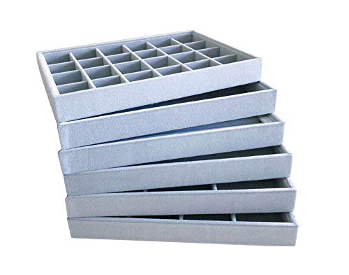Svea Display 6-Grid Stackable Premium Quality Grey Velvet Jewelry Organizer Multi Function Rearrangeable Divider for Collectibles Jewelry Necklace Earring Ring Buttons Precious Stone Art Delicate - Thumbnail 7