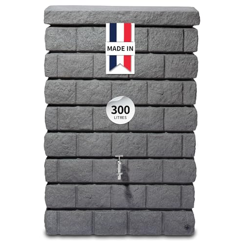 GARANTIA Rocky JR Recuperateur d Eau de Pluie 300L, Gris Granit - Réservoir Mural Design pour Jardin – Cuve à Eau Pluie avec Robinet – Réservoir Eau...