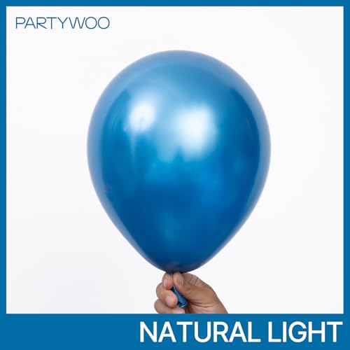 Image of PartyWoo Metallic Blue Balloons 130pcs Different Sizes of 18 12 10 5 Inch Chrome Blue Latex Balloons for Graduation Wedding Baby Shower Wedding Bachelorette Birthday Party Decorations Blue-G106