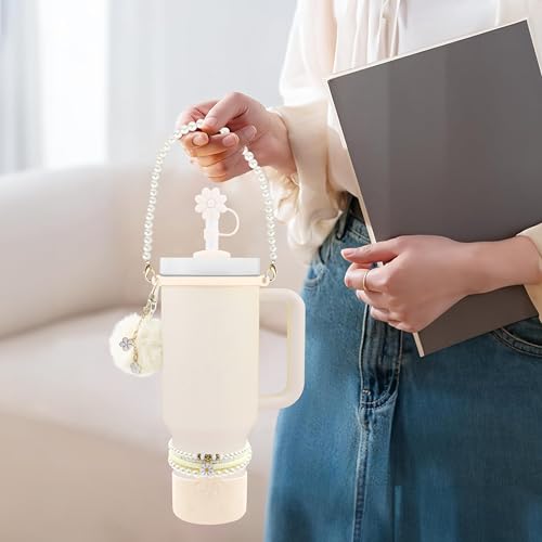 Hpebl 11pcs Cup Accessories for Stanley Cups 40/30oz,Including Straw Topper Cover 10mm(0.4in),Silicone Cup Boot,Handle Strap, Handle Charms for Stanley Cups Tumbler Accessories with Handle (Cream) - image 4