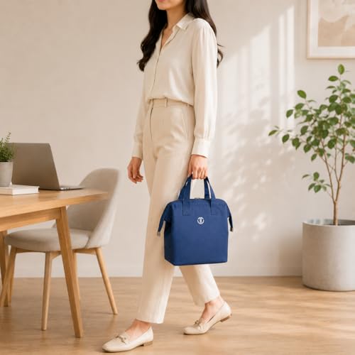 Image of THICKET Insulated Lunch Bag for Women & Men | Premium Fabric with Easy-Clean Alumnium Foil Lining, Dual Zippers & Bottle Strap | Lunch Bag for Office, Work, Travel & Picnic (Royal Blue)