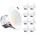 TORCHSTAR 8-Pack 5CCT 4 Inch LED Integrated Canless LED Recessed Lighting with J-Box, Anti-Glare Deep Baffle, CRI90 Dimmable Ceiling Downlight, ETL Air Tight IC Rated, 2700K3000K3500K4000K5000K