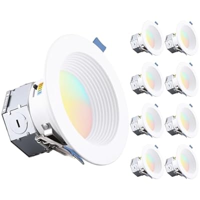 TORCHSTAR 8-Pack 5CCT 4 Inch LED Integrated Canless LED Recessed Lighting with J-Box, Anti-Glare Deep Baffle, CRI90 Dimmable Ceiling Downlight, ETL Air Tight IC Rated, 2700K3000K3500K4000K5000K