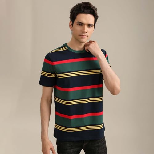 Men's Fashion Casual Cotton Loose Fit Crewneck Classic Striped T-Shirt3