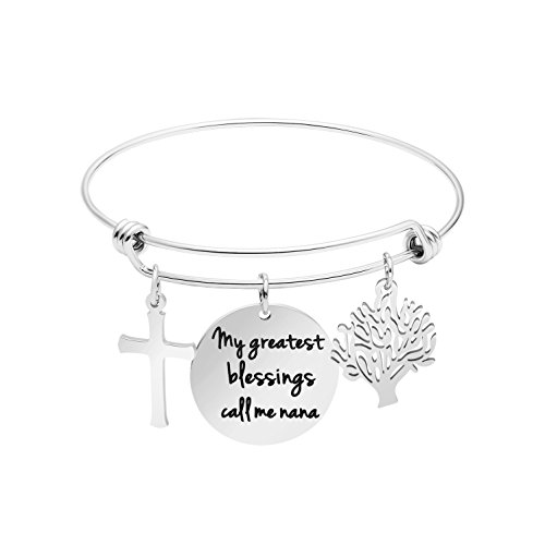 Awegift Bangle Bracelet for Mom Engraved Stainless Steel Charm Jewelry Gift for Mother's Day Expandable Wire