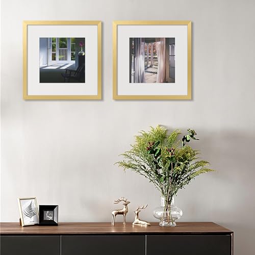 Image of upsimples 12x12 Picture Frame, Display Pictures 8x8 with Mat or 12 x 12 Without, Wall Hanging Square Frames, Gold, 1 Pack