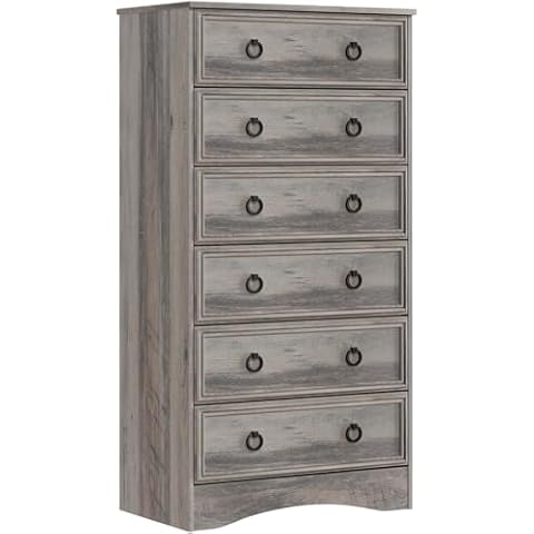 VVFLU 6 Drawer Dresser Tall, 52" Tall Grey Dresser for Bedroom, Chest of Drawers, Large Storage Dresser Organizer for Clothes, Grey Vintage, for Living Room, Bedroom, Hallway Cover