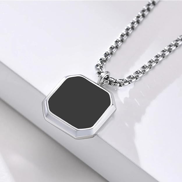 Image of Men's Jewellery Black Chain For Men Boys Geometric Stainless Steel Black Locket Pendant with 3D Chain combo pack of 2pcs gifts