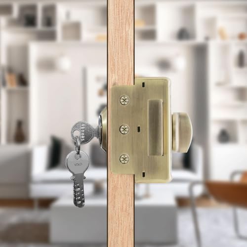 Image of VOLO Heavy Duty Tri-Bolt Rim Lock - Secure Dead Lock with Keys for Main Door, Single & Double Doors, Left & Right-Handed Use - Ideal for Home & Office (Pack of 1) (MT-04 (Antique))