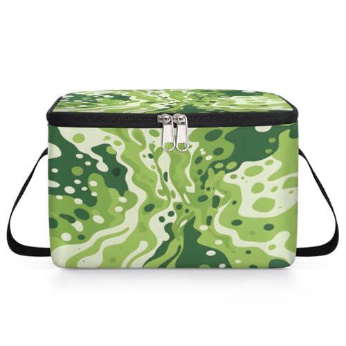 Fashion Camouflage Green Lunch Bags for Women Men 9 Cans, Hot & Cold Food Delivery Bag Insulated Grocery Bag Insulated Lunch Box Camo Pattern Cooler Bag for Office Work Picnic Beach