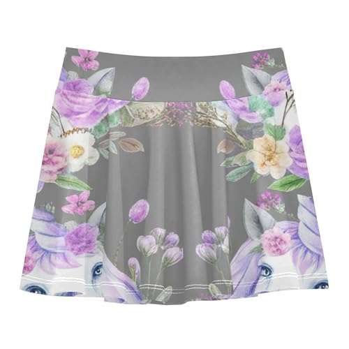 Skirts with Shorts Unicorn Head Flowers Athletic Shorts Girls Skorts Pink Cute Flowy Skirt 4t