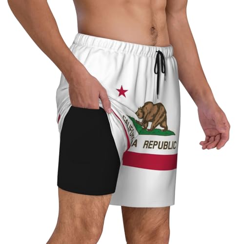 California State Flag Print Stylish Men Shorts Quick-Dry Swim Trunks Beach Vacation Surfing Daily Casual Wear3