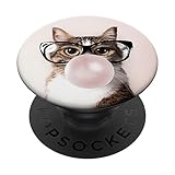 Picture of Fun Cat Chewing Bubblegum and Blowing a Bubble PopSockets Adhesive PopGrip