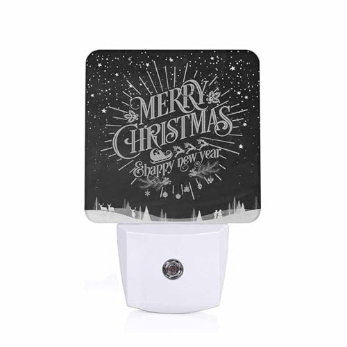 Image of LED Night Light Lamp with Smart Sensor Dusk to Dawn Sensor,Merry Christmas Happy Black White Night Light Daylight White,0.5W Plug-into Wall for Adults,Bedroom,Bathroom,Hallway,Kitchen