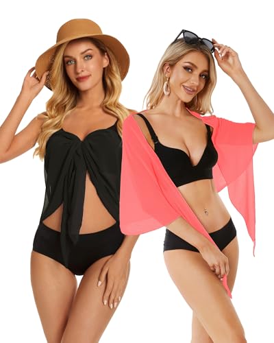Image of CHICGAL 2 Pieces Women Beach Sarong Bathing Suit Wrap Skirt Sheer Bikini Swimsuit Cover Ups for Swimwear