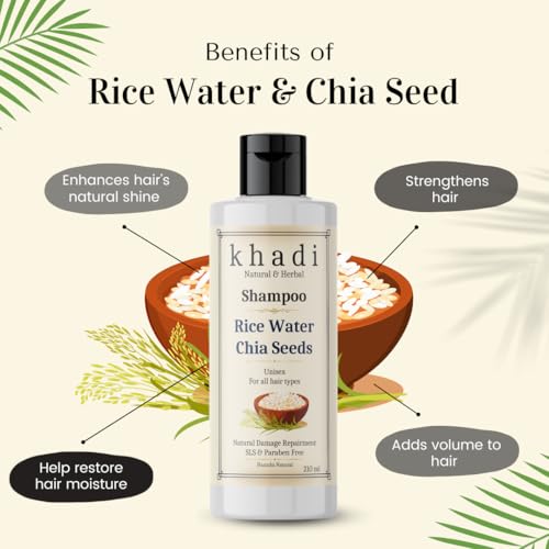 Image of Khadi Rice Water & Chia Seed Shampoo | Natural Damage Repairment | Khadi Natural Shampoo for Women & Men | Sulfate, SLS & Paraben Free 210 ml
