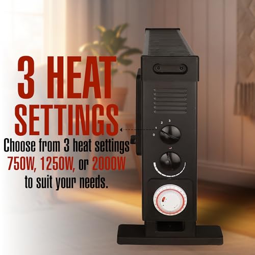 Belaco 2000W Turbo Convector Electric Heater with Fan | 3-Speed Heat Settings & 24-Hour Timer | Energy-Saving Portable Room Heater for Home & Office | Black - Image 4