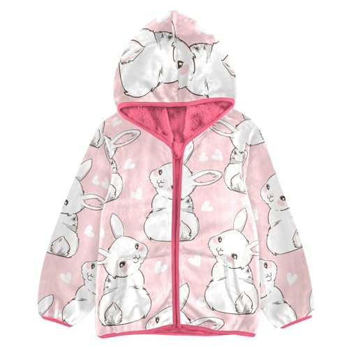 OTVEE Easter Cute Rabbits Pink Kids Hoodie Jacket Fall Spring Full Zip Warm Outwear Coat