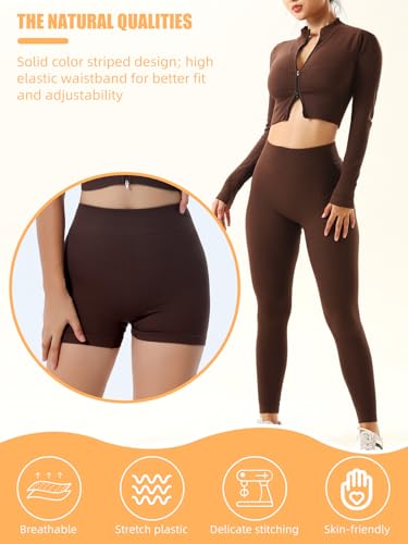 6 PCS Workout Sets for Women Ribbed Women's Athletic Clothing Sets Pilates Yoga Outfits Sports Bra Leggings Workout Set4